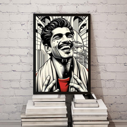 Bold Black & White Portrait Wall Art Set - Vibrant Smiling Faces with Red Accents, Modern Pop Art Prints, Unique Living Room Decor - Social Canvas