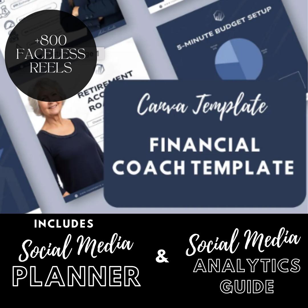 30 Financial Coach Templates | Personal Finance, Budgeting, Investing Posts | Social Media Planner, Analytics Guide and 800 Faceless Videos - Social Canvas