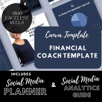 30 Financial Coach Templates | Personal Finance, Budgeting, Investing Posts | Social Media Planner, Analytics Guide and 800 Faceless Videos - Social Canvas