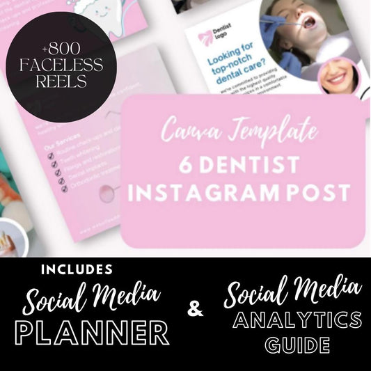 6 Dentist Instagram Post Templates |Bundle for Dental Clinics | Oral Health Tips | Social Media Planner | 800 Faceless Videos - Social Canvas