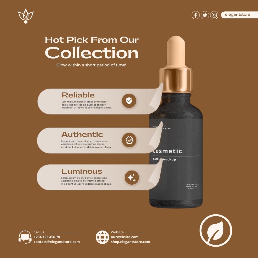 4 Minimalist Cosmetic Product Canva Templates | Social Media Planner and Analytics Guide | Canva Template Bundle - Social Canvas