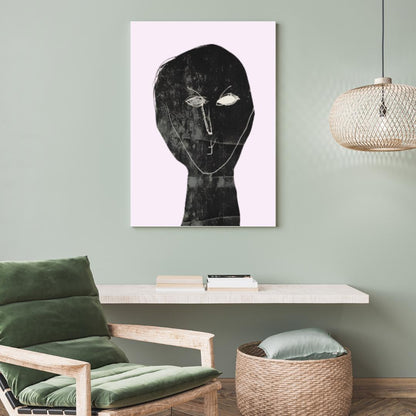 Abstract Minimalist Portrait Art | Monochrome Expressionist Wall Print with Pastel Pink Background | Modern Contemporary Decor - Social Canvas
