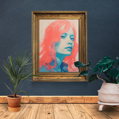 Modern Pop Art Portrait - Vibrant Coral and Aqua Female Illustration - Abstract Wall Decor - Social Canvas