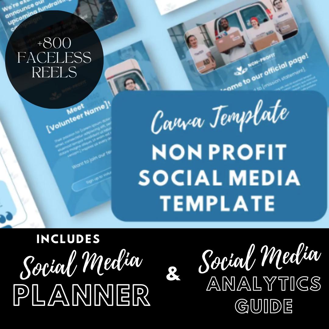 30 Non-Profit Social Media Templates | Social Media Planner | Analytics Guide | 800 Faceless Videos | Fundraising Volunteer Charity Donation - Social Canvas
