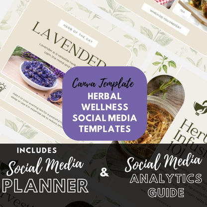 50 Herbal Wellness Social Media Templates | Social Media Planner and Analytics Guide | Holistic Health, Natural Remedies | Herbal Education - Social Canvas