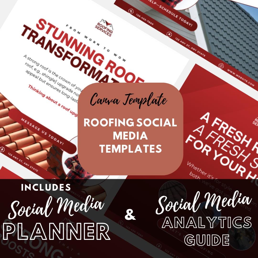 30 Roofing Social Media Templates | Social Media Planner and Analytics Guide | Roofing Business Instagram and Facebook Posts - Social Canvas