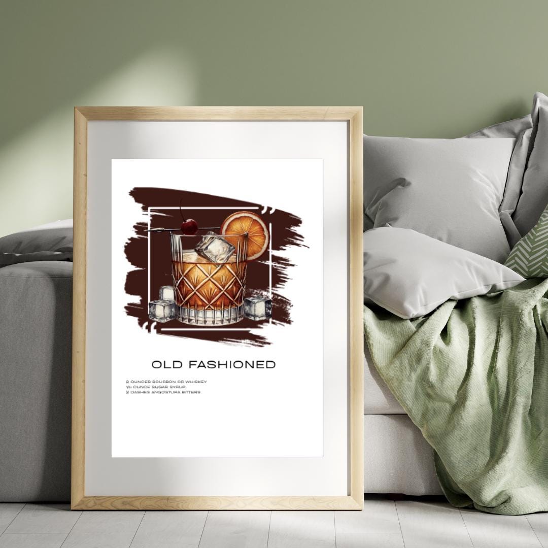Classic Old Fashioned Recipe Art Print - Whiskey Cocktail Decor - Social Canvas