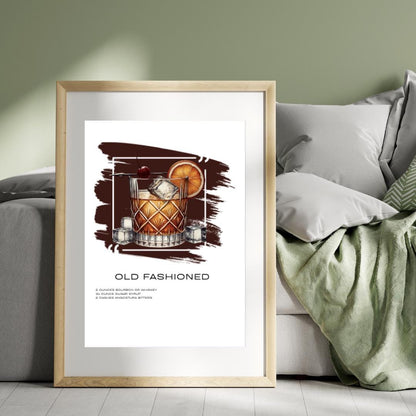 Classic Old Fashioned Recipe Art Print - Whiskey Cocktail Decor - Social Canvas