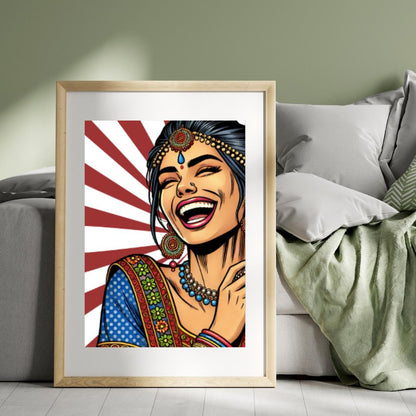 Vibrant Indian Woman Laughing | Pop Art Digital Print | Indian Pop Art Style Print | Bollywood Art - Free Bonus Prints - Social Canvas
