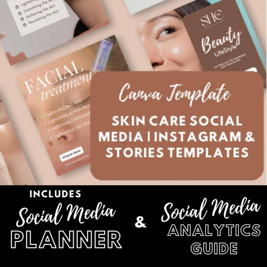 Skincare Instagram and Stories Templates | Beauty Social Media Kit | Aesthetic Skin Care Graphics | Social Media Planner, Analytics Guide - Social Canvas