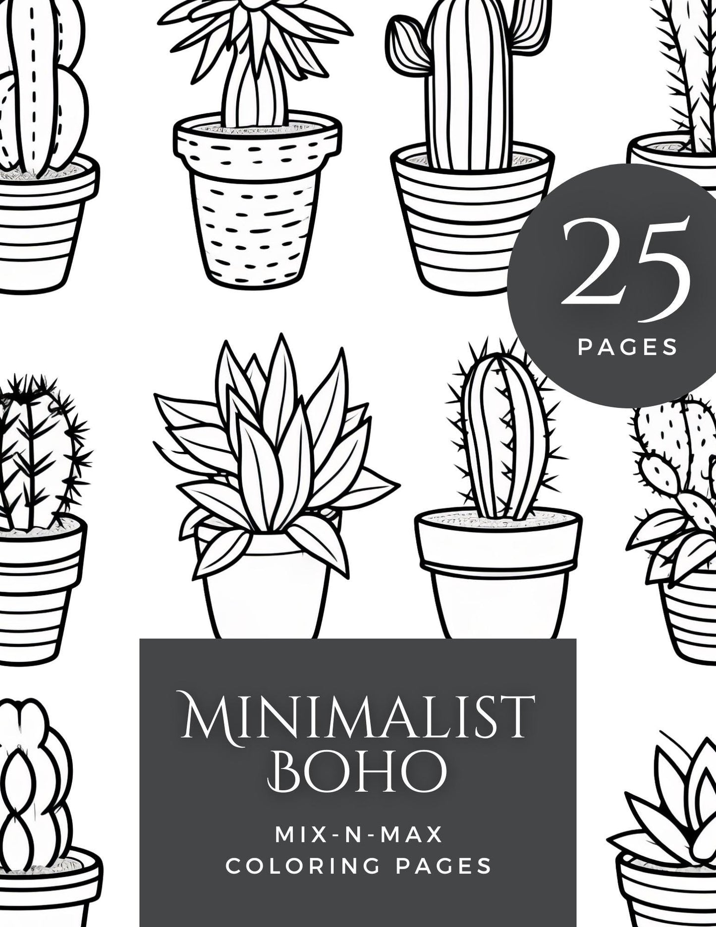 Minimalist Boho Coloring Book | 25-Page Canva Template with Bohemian Designs | Relaxing, Modern, and Aesthetic Coloring Pages - Social Canvas
