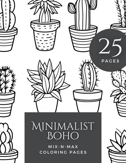 Minimalist Boho Coloring Book | 25-Page Canva Template with Bohemian Designs | Relaxing, Modern, and Aesthetic Coloring Pages - Social Canvas