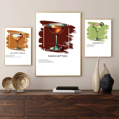 Set of 12 Cocktail Recipe Art Prints - Stylish Home Bar Wall Decor - Social Canvas
