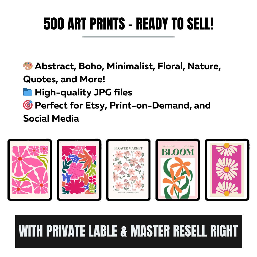 MRR Etsy Starter Kit | 500 Digital Art Prints | Passive Income Etsy Business | Faceless Marketing Guide | Digital Download - Social Canvas