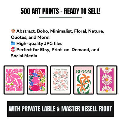 MRR Etsy Starter Kit | 500 Digital Art Prints | Passive Income Etsy Business | Faceless Marketing Guide | Digital Download - Social Canvas
