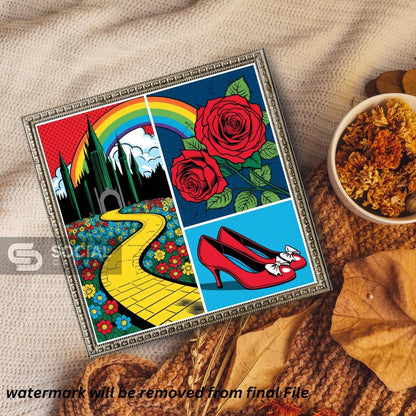 Wizard of Oz Style Pop Art Poster - Yellow Brick Road & Ruby Slippers Wall Art | 300 DPI - Social Canvas