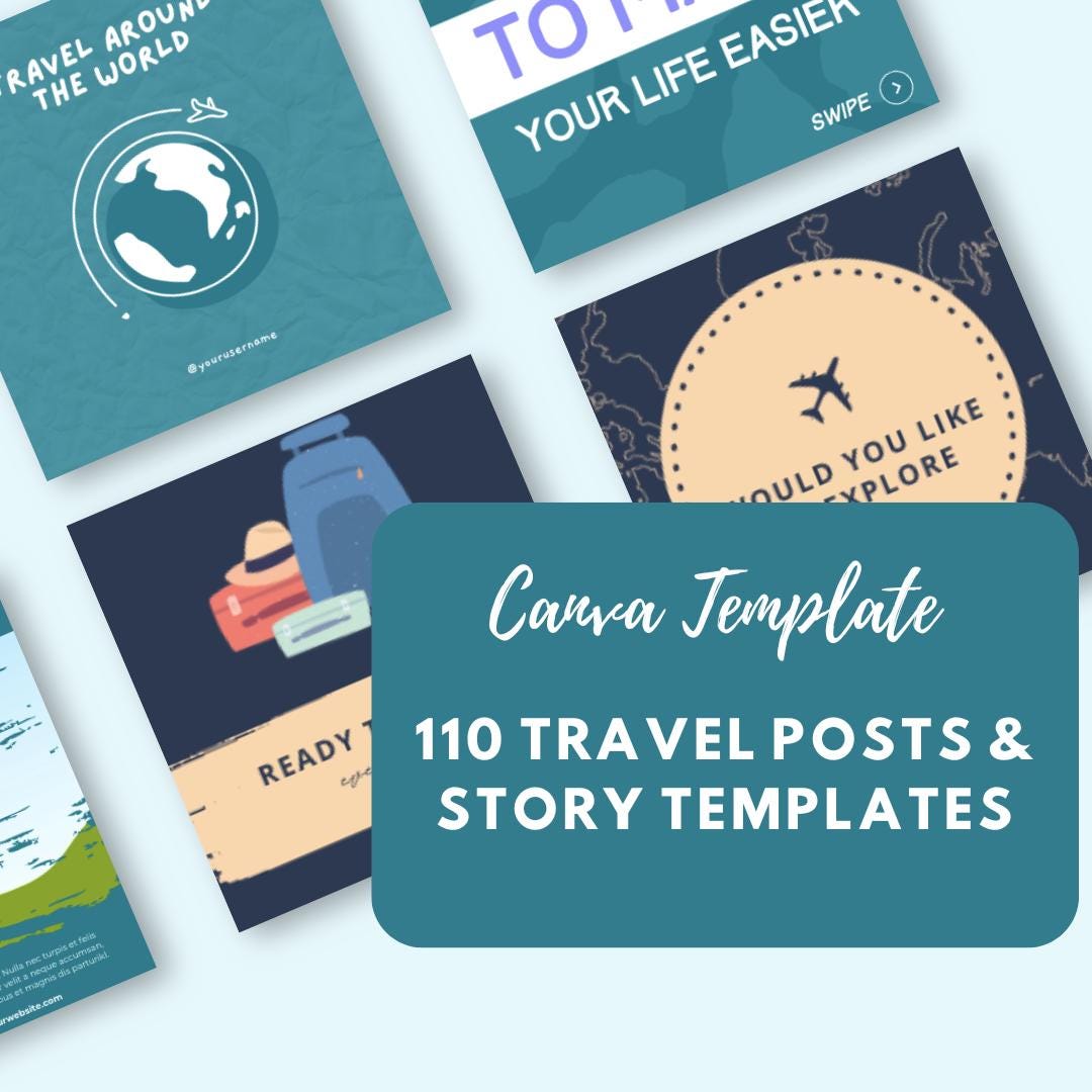 110 Travel Instagram Post and Story Templates Canva | Travel Blogger and Agency Social Media Kit | Aesthetic Travel Graphics - Social Canvas
