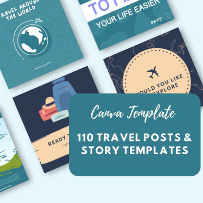 110 Travel Instagram Post and Story Templates Canva | Travel Blogger and Agency Social Media Kit | Aesthetic Travel Graphics - Social Canvas