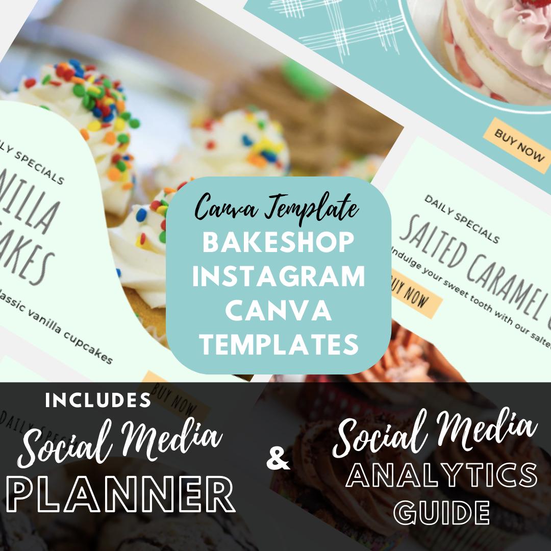 40 Bakeshop Instagram Canva Templates | Social Media Planner & Analytics Guide | Canva Template Bundle | Editable Social Media Graphics - Social Canvas