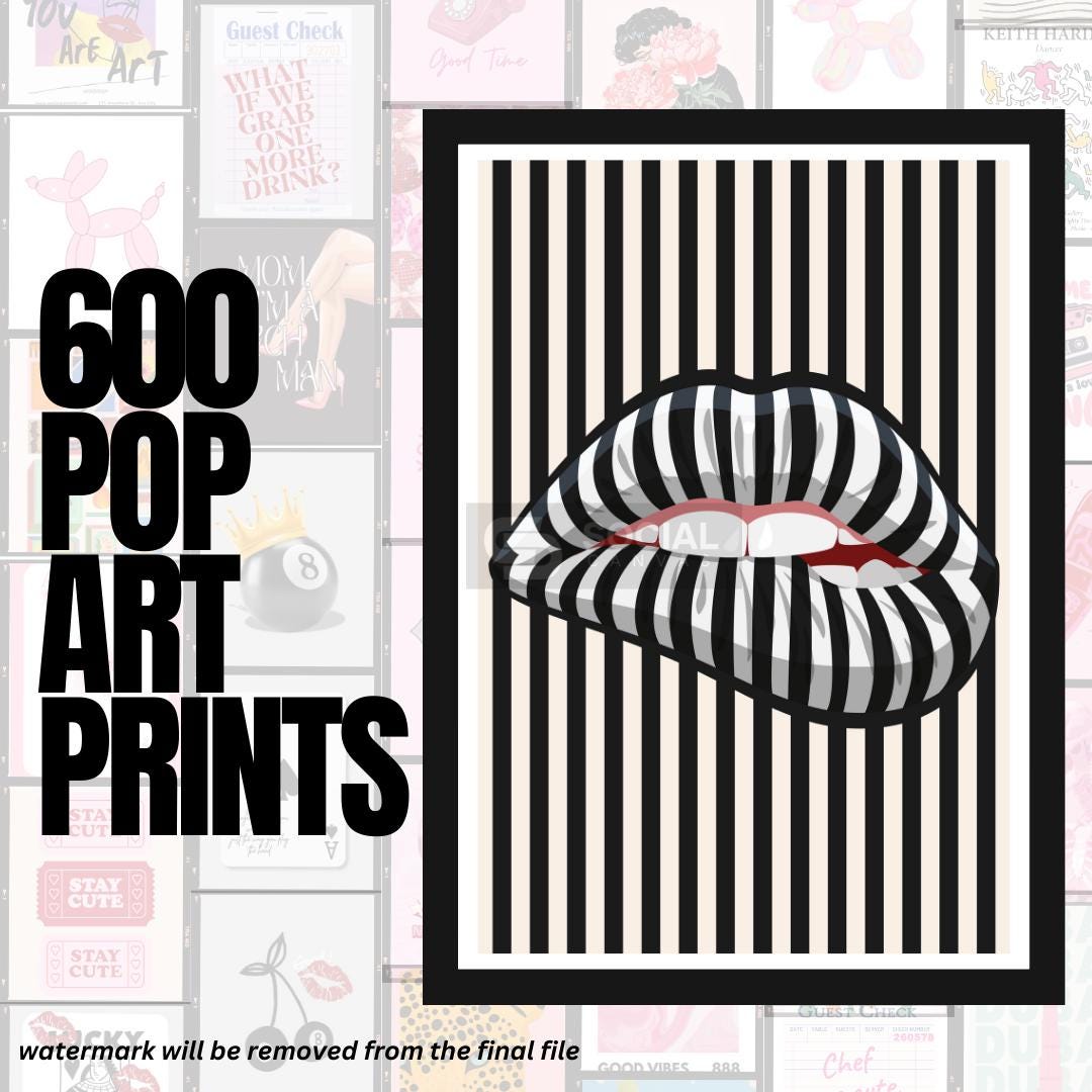 Striped Pop Lips - Bold Monochrome Art - Iconic Pop Art Print | 600 Pop Art Prints Bundle - Social Canvas