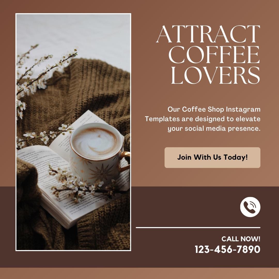 Coffee Shop Instagram Templates | Social Media Planner and Analytics Guide | Café Social Media Kit | Instagram, Pinterest and Facebook - Social Canvas