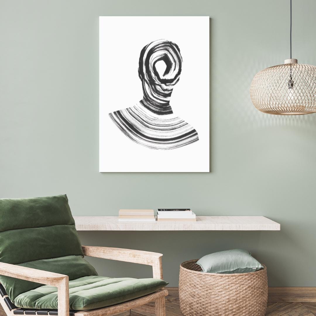 Abstract Black and White Line Art Portrait | Minimalist Modern Wall Art | Contemporary Figurative Art Print for Home Decor - Social Canvas