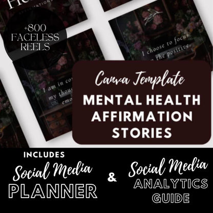 200 Mental Health Affirmation Stories Templates | Mindfulness & Self-Care | Social Media Planner, Analytics Guide | 800 Faceless Videos - Social Canvas