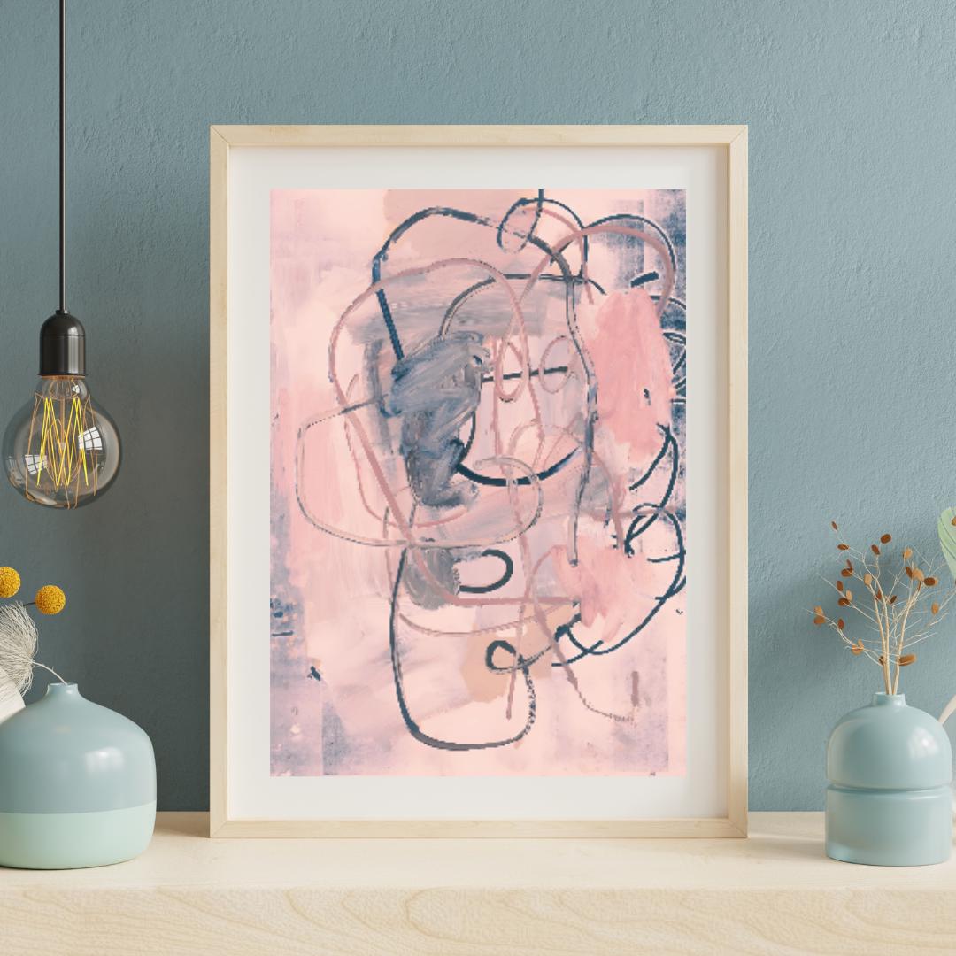 Abstract Pink and Grey Wall Art | Modern Minimalist Expressionist Painting | Pastel Swirls and Shapes for Contemporary Home or Office Decor - Social Canvas