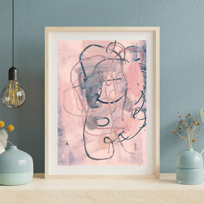 Abstract Pink and Grey Wall Art | Modern Minimalist Expressionist Painting | Pastel Swirls and Shapes for Contemporary Home or Office Decor - Social Canvas