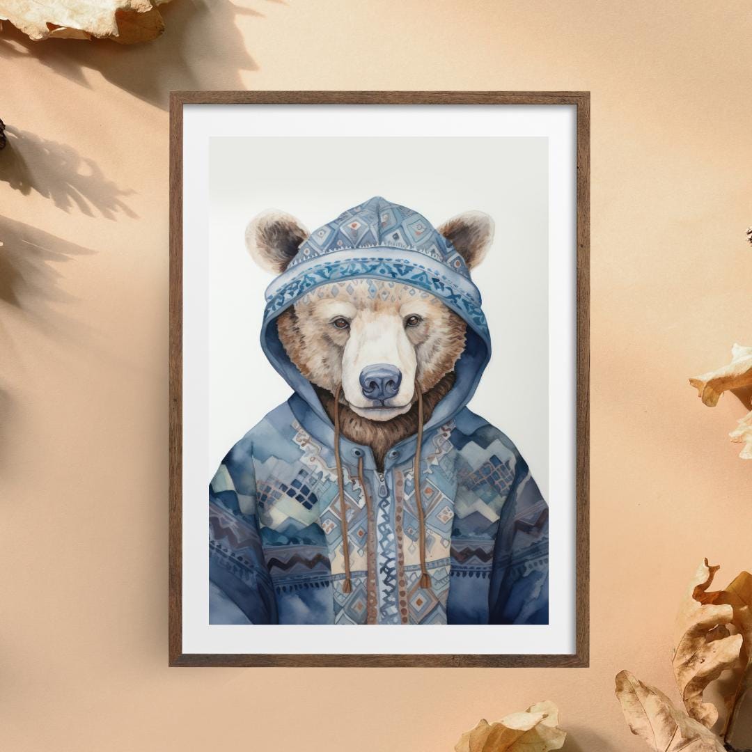5 Adorable Animal Hoodie PNG | Digital Download for Print on Demand | Woodland Creatures in Cozy Sweaters - Social Canvas