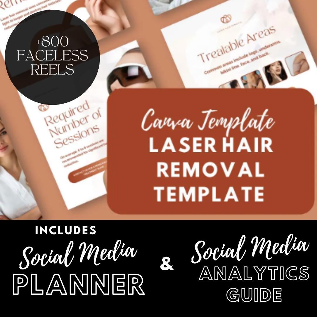 Laser Hair Removal Templates | Beauty and Aesthetics | Social Media Planner, Analytics Guide and 800 Faceless Videos - Social Canvas