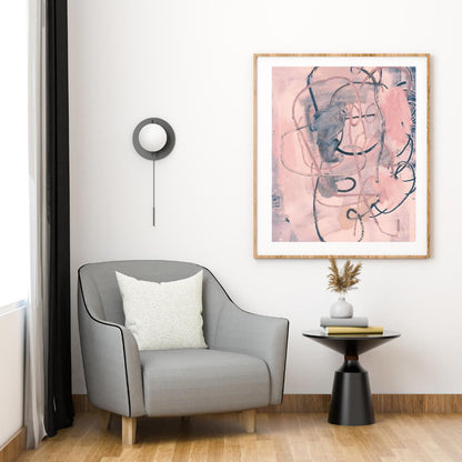 Abstract Pink and Grey Wall Art | Modern Minimalist Expressionist Painting | Pastel Swirls and Shapes for Contemporary Home or Office Decor - Social Canvas