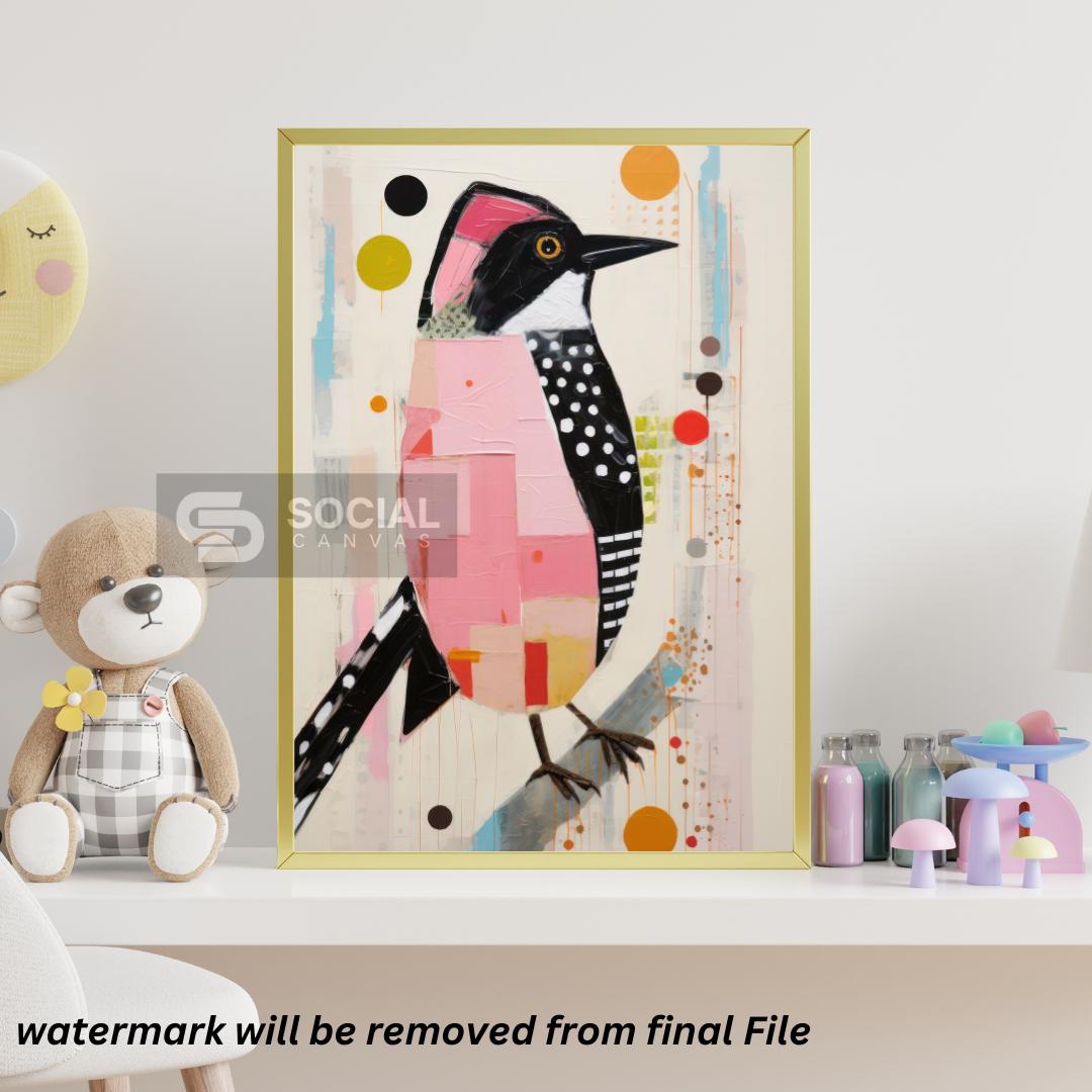 Whimsical Dog in Top Hat Art Print - Bold Black, White, and Red Modern Wall Decor | 200 Kids Wall Art Prints - Social Canvas