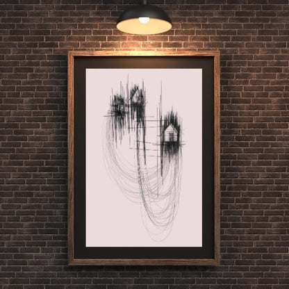 Minimalist Abstract Line Art | Black and Pink Modern Wall Art | Contemporary House Sketch Design for Home or Office Decor - Social Canvas
