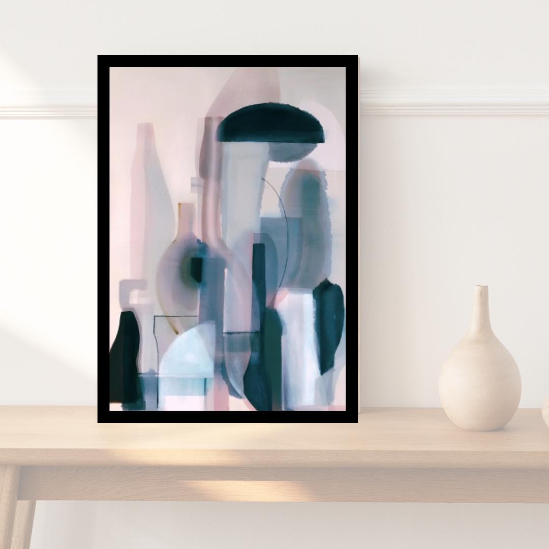 Abstract Still Life Bottles Art Print | Modern Minimalist Pastel Wall Decor | Contemporary Home and Office Artwork - Social Canvas