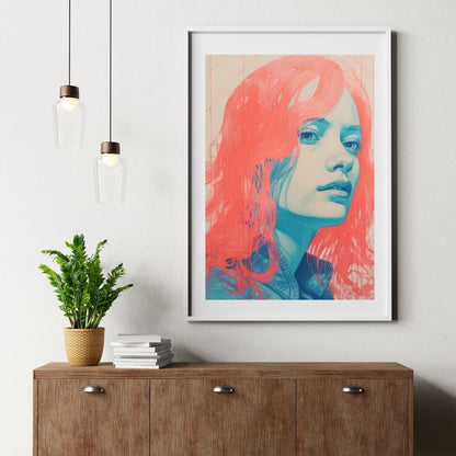 Modern Pop Art Portrait - Vibrant Coral and Aqua Female Illustration - Abstract Wall Decor - Social Canvas
