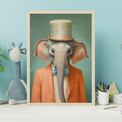 Whimsical Elephant in Top Hat Art Print | Quirky Animal Portrait Wall Decor | 200 Beautifully Made Kids Wall Art Prints | Nursery - Social Canvas
