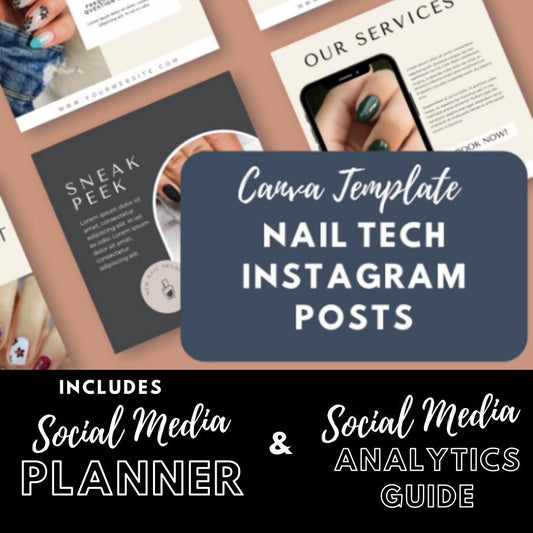 Nail Tech Social Media Canva Templates | Beauty Salon & Nail Artist Marketing | Social Media Planner, Analytics Guide - Social Canvas
