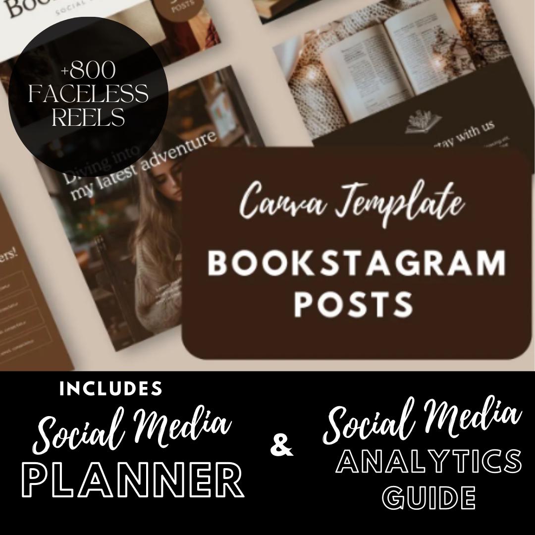 Bookstagram Canva Templates | Posts for Book Lovers Reviewers | Social Media Planner, Analytics Guide and 800 Faceless Videos - Social Canvas