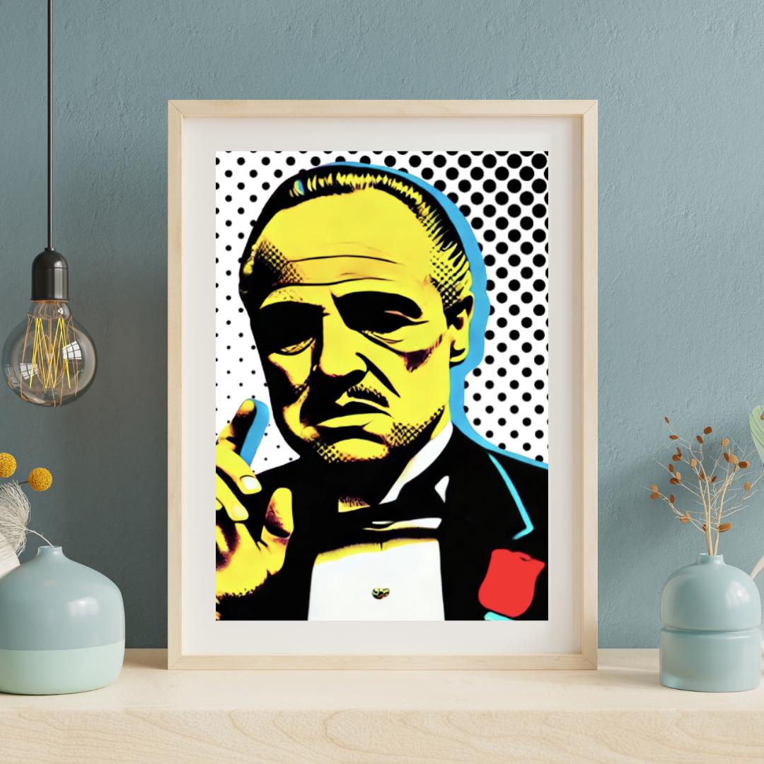 Pop Art Godfather Portrait Print - Iconic Mafia Movie Wall Decor - Social Canvas