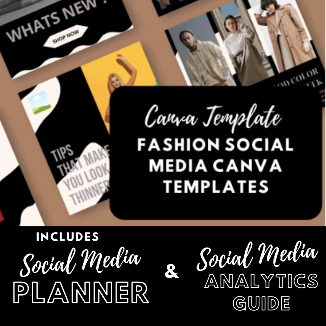 Fashion Social Media Canva 60 Templates | Clothing Brand and Boutique Marketing | Social Media Planner, Analytics Guide - Social Canvas