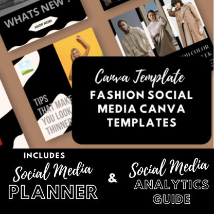Fashion Social Media Canva 60 Templates | Clothing Brand and Boutique Marketing | Social Media Planner, Analytics Guide - Social Canvas