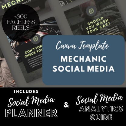 Mechanic Social Media Templates | Auto Repair and Car Maintenance | Social Media Planner, Analytics Guide and 800 Faceless Videos - Social Canvas