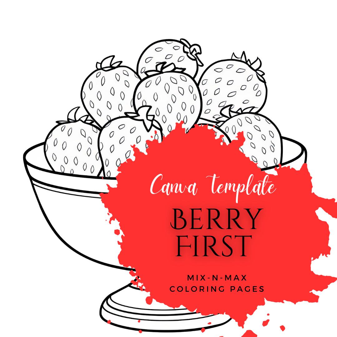 Berry First Coloring Book | 25-Page Canva Template for Kids & Adults | Fun Fruit-Themed Coloring Pages | Digital Download - Social Canvas