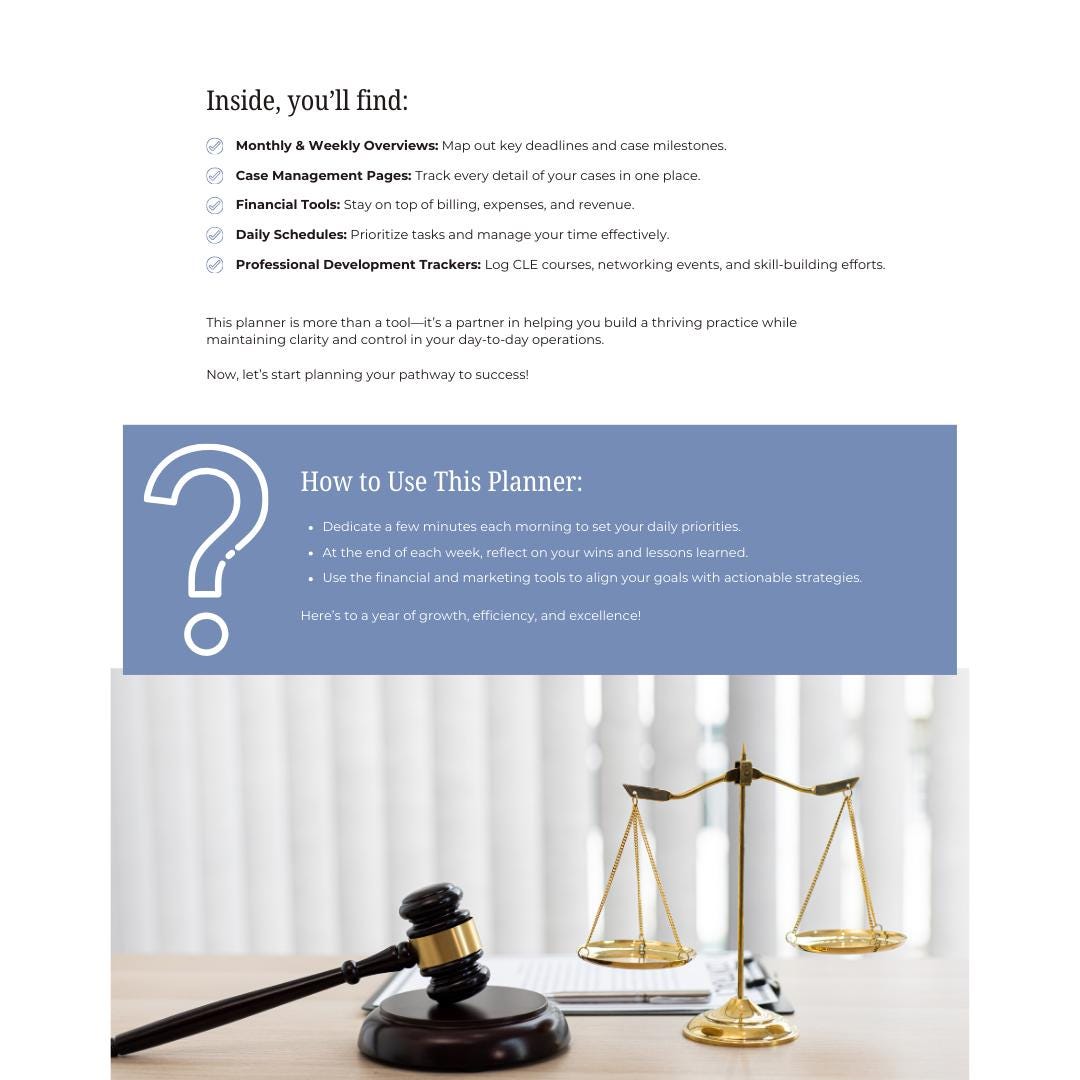 Attorney Planner | Case & Client Organizer | Law Firm Management and Billing Tracker - Social Canvas