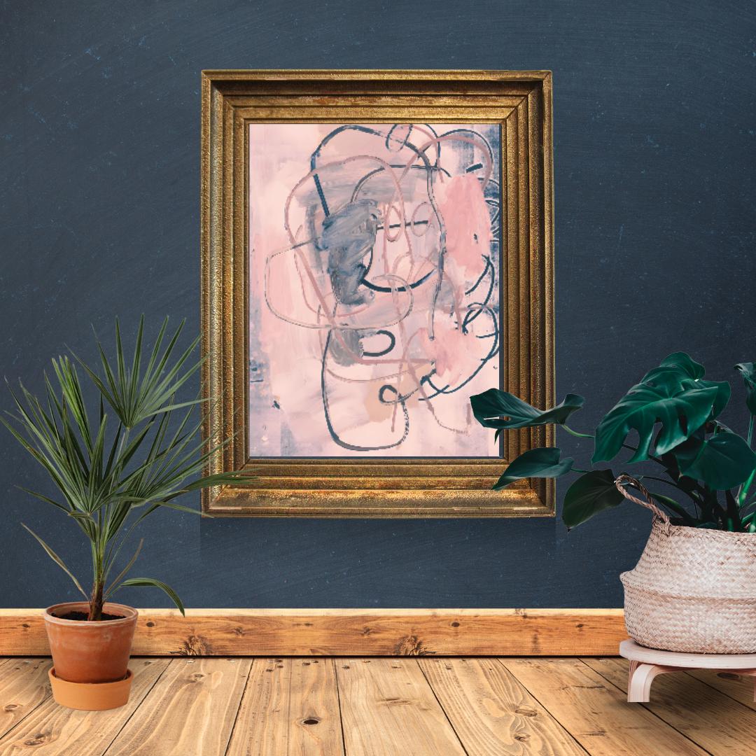 Abstract Pink and Grey Wall Art | Modern Minimalist Expressionist Painting | Pastel Swirls and Shapes for Contemporary Home or Office Decor - Social Canvas