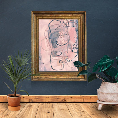 Abstract Pink and Grey Wall Art | Modern Minimalist Expressionist Painting | Pastel Swirls and Shapes for Contemporary Home or Office Decor - Social Canvas