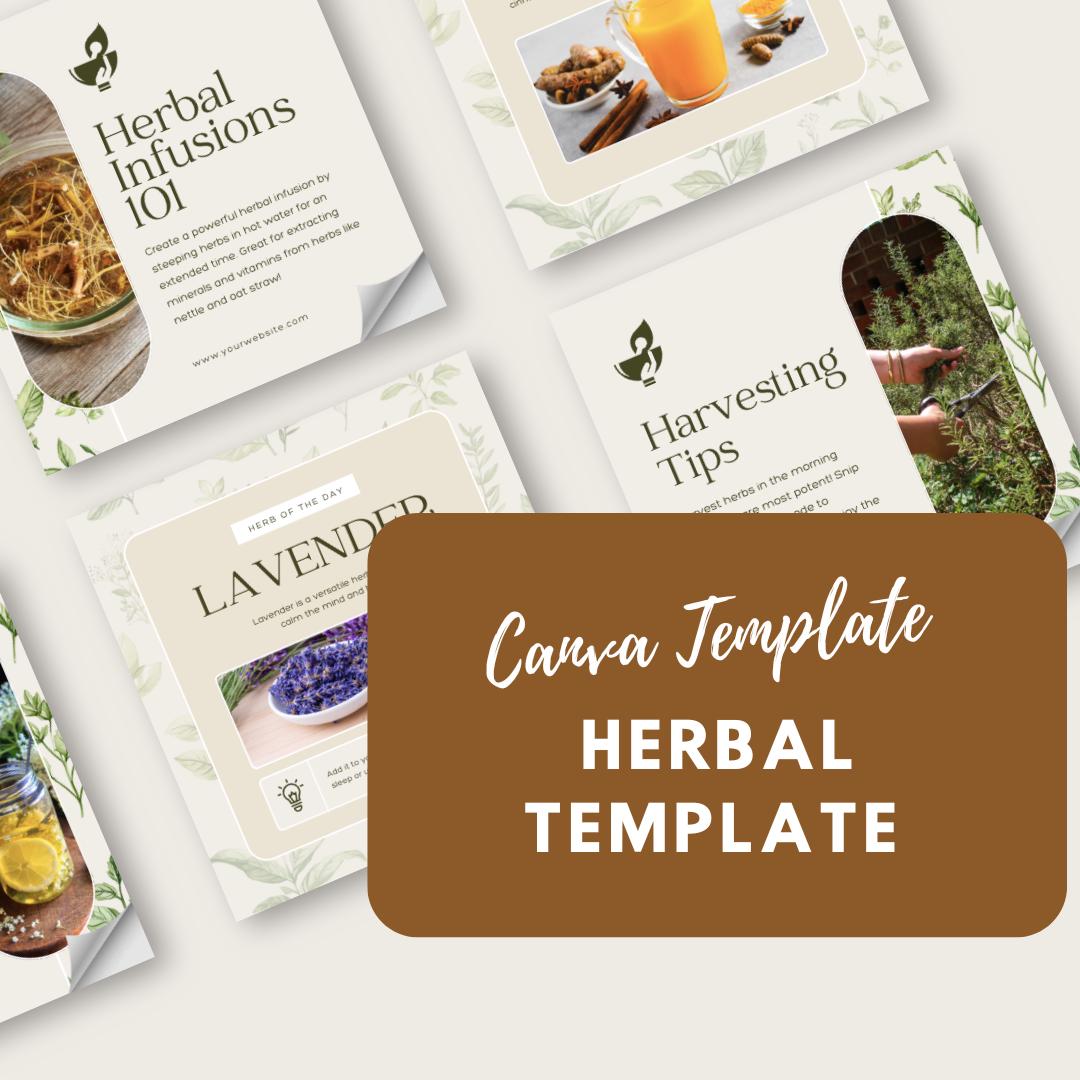 50 Herbal Wellness Social Media Templates | Editable Canva Templates | Holistic Health, Natural Remedies & Herbal Education - Social Canvas