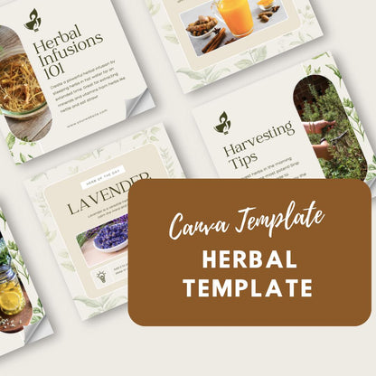 50 Herbal Wellness Social Media Templates | Editable Canva Templates | Holistic Health, Natural Remedies & Herbal Education - Social Canvas