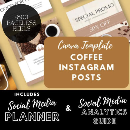 Coffee Shop Social Media Canva Templates | Café and Barista | Social Media Planner, Analytics Guide | 800 Faceless Videos - Social Canvas